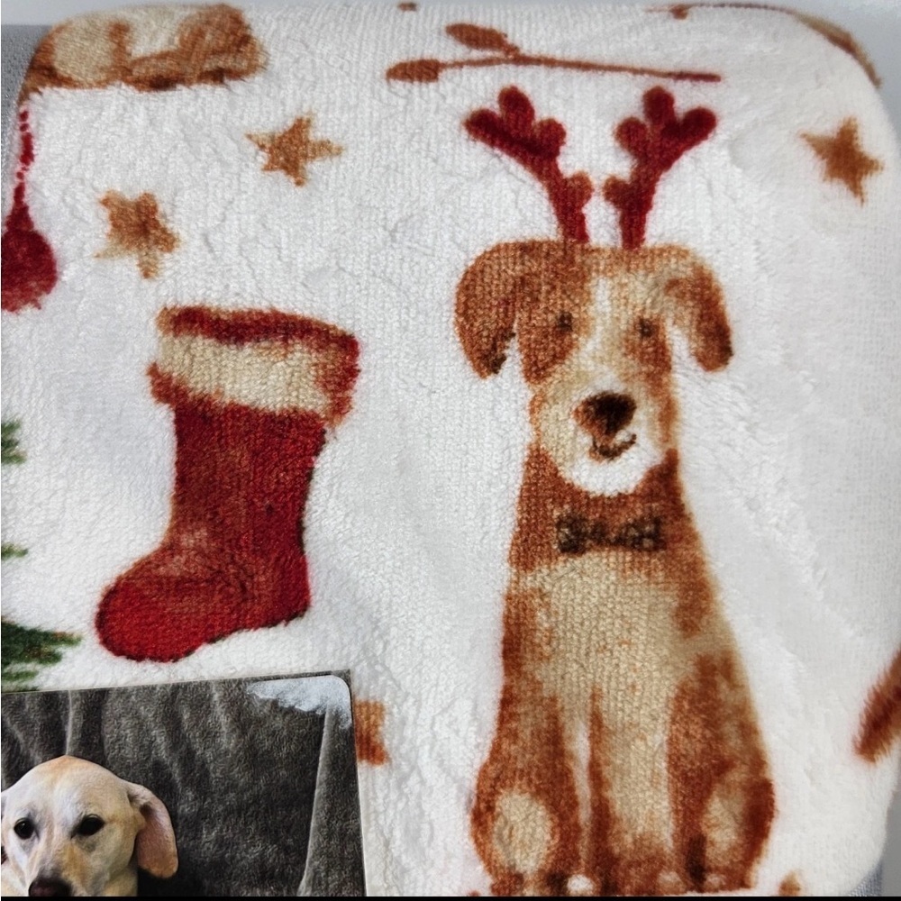Holiday Dog Print Throw Blanket with Waterproof Liner - Picture 3 of 5